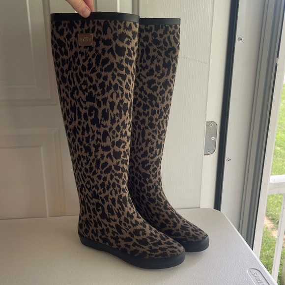 Dav leopard print knee high knit exterior rain boots - Picture 1 of 6